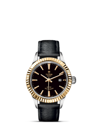 Tudor - 12113-0021  Style 28 Stainless Steel / Yellow Gold / Fluted / Black / Strap