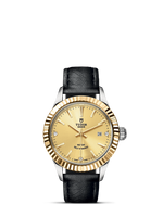 Tudor Style 28 Stainless Steel / Yellow Gold / Fluted / Champagne / Strap (12113-0022)