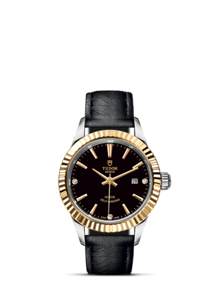 Tudor - 12113-0024  Style 28 Stainless Steel / Yellow Gold / Fluted / Black-Diamond / Strap