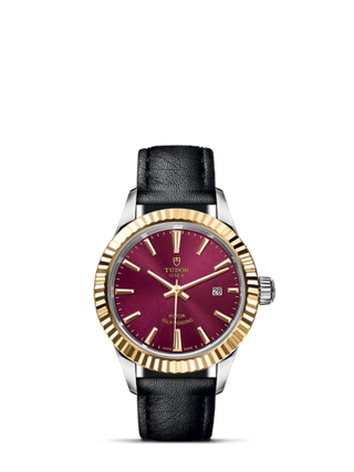 Tudor - 12113-0025  Style 28 Stainless Steel / Yellow Gold / Fluted / Burgundy / Strap