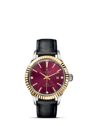 Tudor - 12113-0026  Style 28 Stainless Steel / Yellow Gold / Fluted / Burgundy-Diamond / Strap