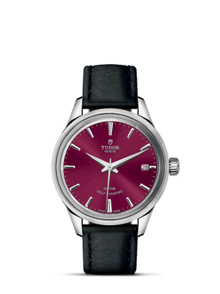 Tudor - 12300-0011  Style 34 Stainless Steel / Burgundy / Strap