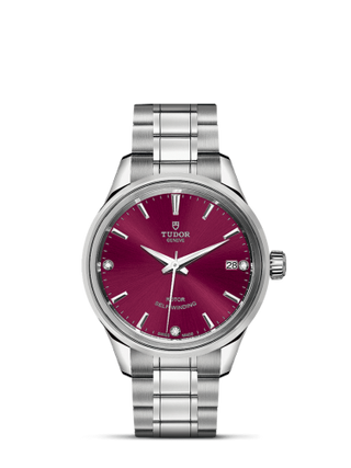 Tudor - 12300-0014  Style 34 Stainless Steel / Burgundy-Diamond / Bracelet