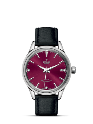 Tudor - 12300-0015  Style 34 Stainless Steel / Burgundy-Diamond / Strap