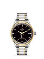 Tudor Style 34 Stainless Steel / Yellow Gold / Fluted / Silver-Diamond / Strap (12303-0006)