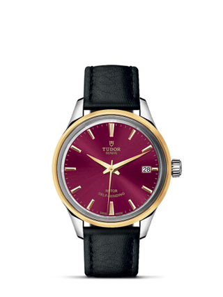 Tudor - 12303-0014  Style 34 Stainless Steel / Yellow Gold / Burgundy / Strap