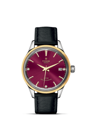 Tudor - 12303-0016  Style 34 Stainless Steel / Yellow Gold / Burgundy-Diamond / Strap