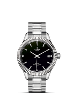 Tudor Style 34 Stainless Steel / Fluted / Black-Diamond / Strap (12310-0009)