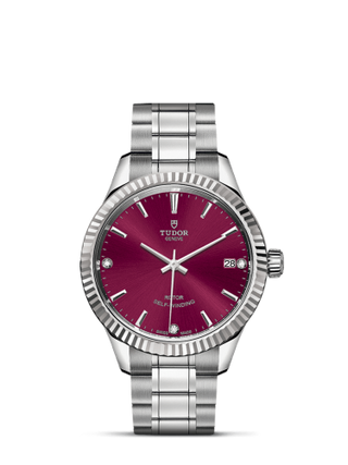 Tudor - 12310-0019  Style 34 Stainless Steel / Fluted / Burgundy-Diamond / Bracelet