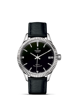 Tudor - 12310-0025  Style 34 Stainless Steel / Fluted / Black-Diamond / Strap