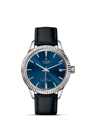 Tudor - 12310-0027  Style 34 Stainless Steel / Fluted / Blue / Strap