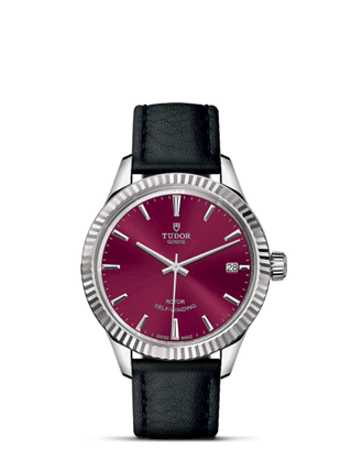 Tudor - 12310-0028  Style 34 Stainless Steel / Fluted / Burgundy / Strap