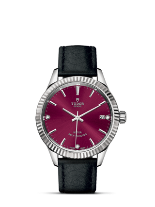 Tudor - 12310-0030  Style 34 Stainless Steel / Fluted / Burgundy-Diamond / Strap