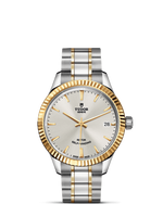 Tudor Style 34 Stainless Steel / Yellow Gold / Fluted / Champagne-Diamond / Strap (12313-0003)