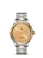 Tudor Style 34 Stainless Steel / Yellow Gold / Fluted / Silver / Strap (12313-0007)