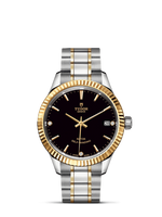 Tudor Style 34 Stainless Steel / Yellow Gold / Fluted / Black / Strap (12313-0011)