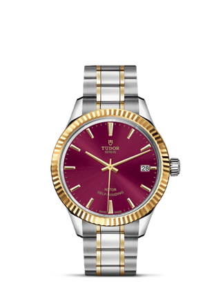 Tudor - 12313-0013  Style 34 Stainless Steel / Yellow Gold / Fluted / Burgundy / Bracelet