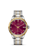 Tudor Style 34 Stainless Steel / Yellow Gold / Fluted / Burgundy / Strap (12313-0015)