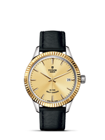 Tudor Style 34 Stainless Steel / Yellow Gold / Fluted / Burgundy-Diamond / Strap (12313-0017)