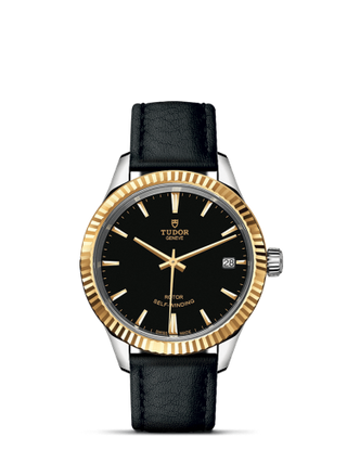 Tudor - 12313-0019  Style 34 Stainless Steel / Yellow Gold / Fluted / Black / Strap