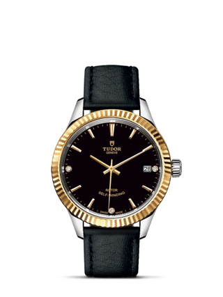 Tudor - 12313-0022  Style 34 Stainless Steel / Yellow Gold / Fluted / Black-Diamond / Strap