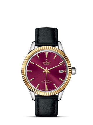 Tudor - 12313-0023  Style 34 Stainless Steel / Yellow Gold / Fluted / Burgundy / Strap