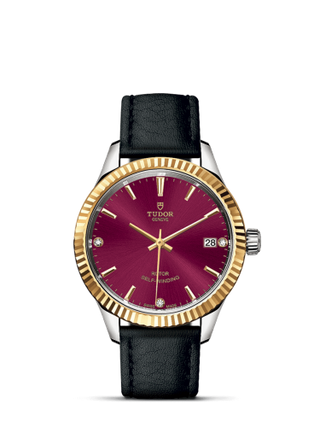 Tudor - 12313-0024  Style 34 Stainless Steel / Yellow Gold / Fluted / Burgundy-Diamond / Strap