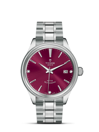 Tudor - 12500-0015  Style 38 Stainless Steel / Burgundy-Diamond / Bracelet