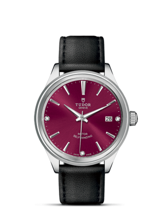 Tudor - 12500-0016  Style 38 Stainless Steel / Burgundy-Diamond / Strap