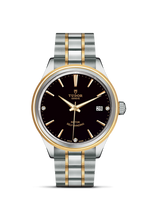 Tudor Style 38 Stainless Steel / Yellow Gold / Black-Diamond / Strap (12503-0006)