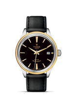 Tudor Style 38 Stainless Steel / Yellow Gold / Fluted / Black-Diamond / Strap (12503-0009)