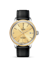 Tudor Style 38 Stainless Steel / Yellow Gold / Fluted / Black / Strap (12503-0010)