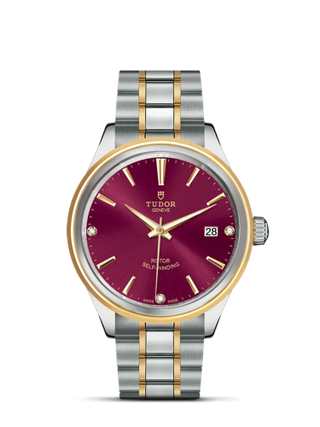 Tudor - 12503-0015  Style 38 Stainless Steel / Yellow Gold / Burgundy-Diamond / Bracelet