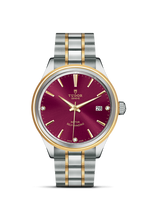 Tudor Style 38 Stainless Steel / Yellow Gold / Burgundy-Diamond / Strap (12503-0015)