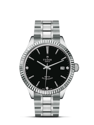 Tudor - 12510-0009  Style 38 Stainless Steel / Fluted / Black-Diamond / Bracelet