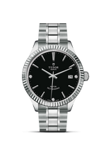 Tudor Style 38 Stainless Steel / Fluted / Black-Diamond / Strap (12510-0009)