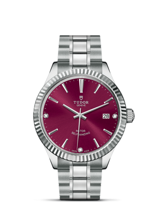 Tudor - 12510-0019  Style 38 Stainless Steel / Fluted / Burgundy-Diamond / Bracelet