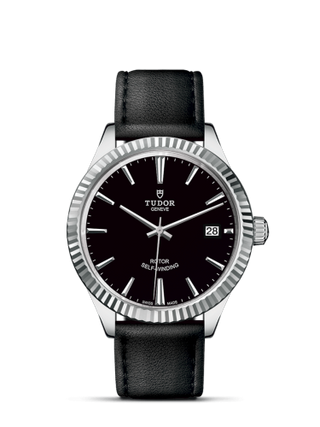 Tudor - 12510-0022  Style 38 Stainless Steel / Fluted / Black / Strap