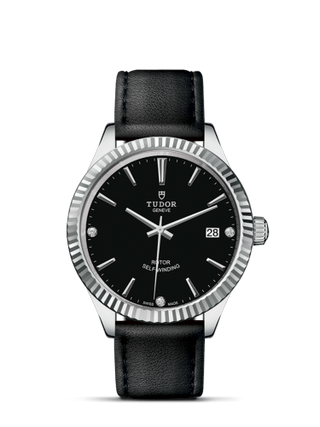 Tudor - 12510-0025  Style 38 Stainless Steel / Fluted / Black-Diamond / Strap