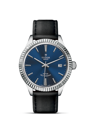 Tudor - 12510-0027  Style 38 Stainless Steel / Fluted / Blue / Strap