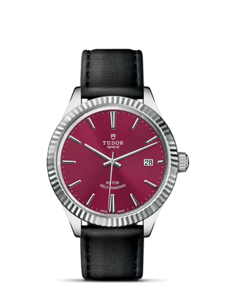 Tudor - 12510-0028  Style 38 Stainless Steel / Fluted / Burgundy / Strap