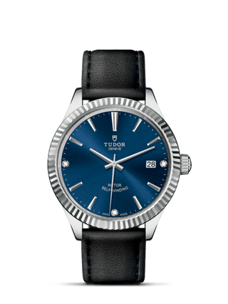 Tudor - 12510-0029  Style 38 Stainless Steel / Fluted / Blue-Diamond / Strap