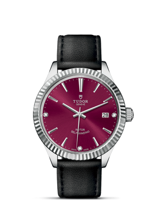 Tudor - 12510-0030  Style 38 Stainless Steel / Fluted / Burgundy-Diamond / Strap