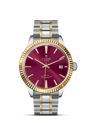 Tudor - 12513-0013  Style 38 Stainless Steel / Yellow Gold / Fluted / Burgundy / Bracelet