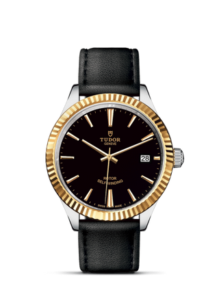 Tudor - 12513-0019  Style 38 Stainless Steel / Yellow Gold / Fluted / Black / Strap