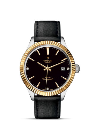 Tudor - 12513-0022  Style 38 Stainless Steel / Yellow Gold / Fluted / Black-Diamond / Strap