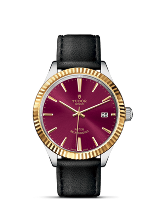 Tudor - 12513-0023  Style 38 Stainless Steel / Yellow Gold / Fluted / Burgundy / Strap