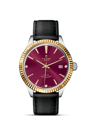 Tudor - 12513-0024  Style 38 Stainless Steel / Yellow Gold / Fluted / Burgundy-Diamond / Strap