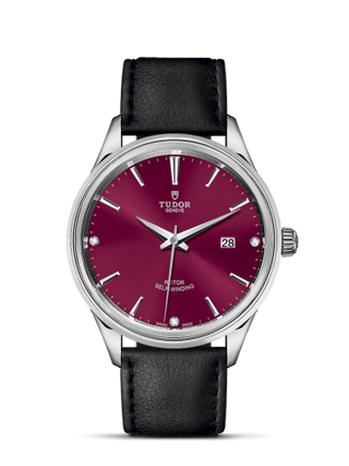 Tudor - 12700-0016  Style 41 Stainless Steel / Burgundy-Diamond / Strap