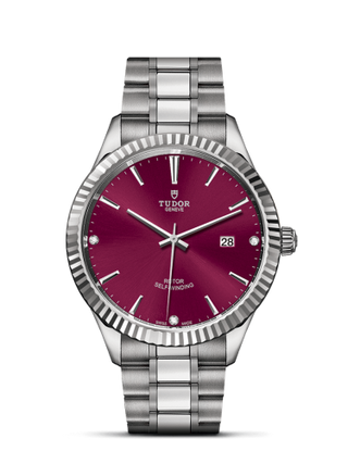 Tudor - 12710-0019  Style 41 Stainless Steel / Fluted / Burgundy-Diamond / Bracelet